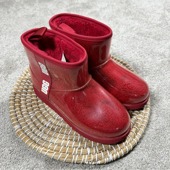 UGG Women’s Classic Samba Ribbon Red Mini Clear Waterproof Boots Size 6 - Picture 2 of 16